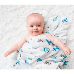Lulujo - Whales Cotton Swaddle -Sabanilla Ballena - Mi Bebe Market