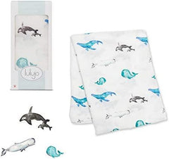 Lulujo - Whales Cotton Swaddle -Sabanilla Ballena - Mi Bebe Market